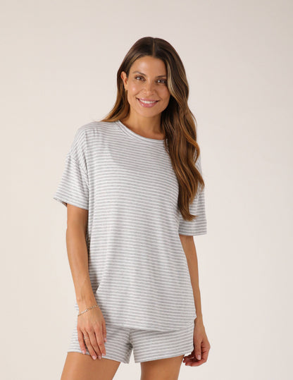 Glyder - Lazy Haven Tee: Heather Grey/White Stripe: Heather Grey/White Stripe / L