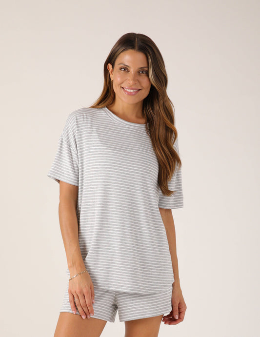Glyder - Lazy Haven Tee: Heather Grey/White Stripe: Heather Grey/White Stripe / L