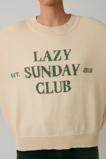 Sunday Edition by LE LIS - ROUND NECK 'LAZY SUNDAY CLUB' SWEATER TOP: CREAM / S