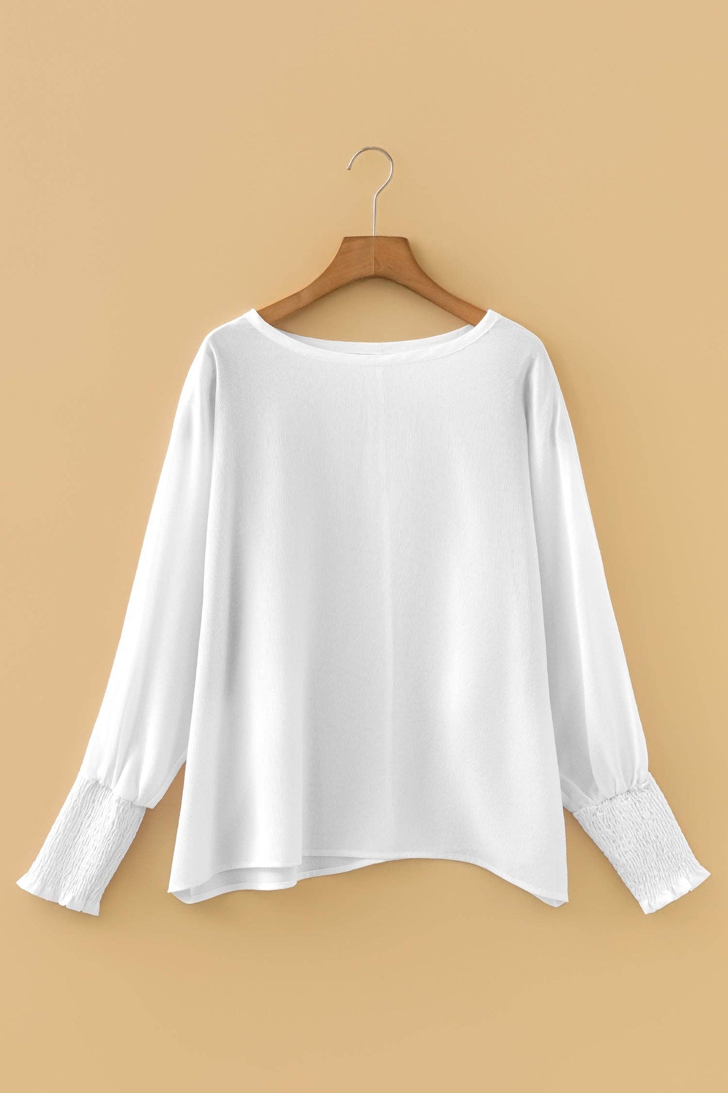 Indie & Co. | Women's Apparel - Marley Smocked Cuffs Blouse-White | Semi Sheer Top |Mesh Top: White / 100%Polyester / XL