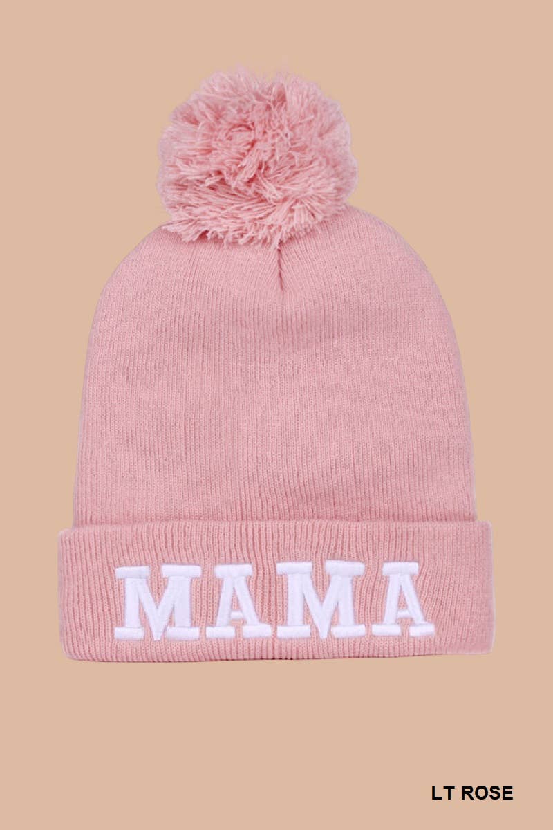 Mama Chenille Patch Pom Beanie