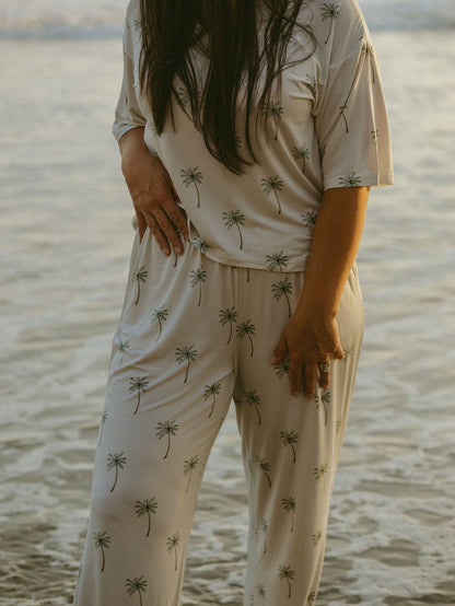 Forever French Baby - Women's Boxy Tee Lounge Set | Palm Tree: 2X-Large