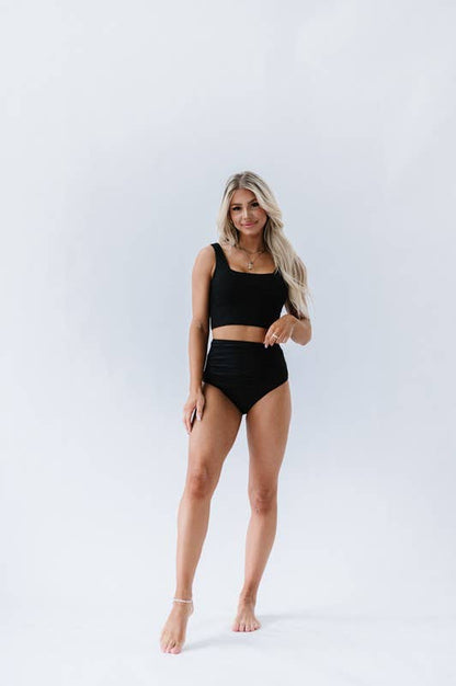 Coral Reef Swim - Black Square Neck Swim Top: Black / XXL