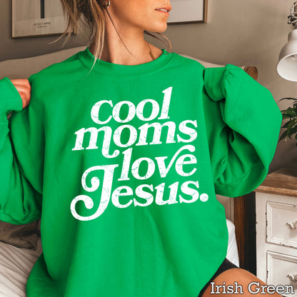 Cool Moms Love Jesus Christian Graphic Sweatshirt : Graphite Heather / 2XL