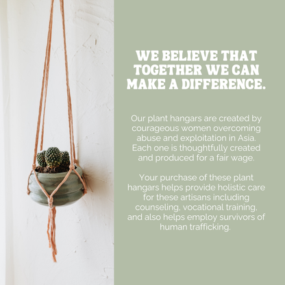 Crowned Free - Planted Macrame Plant Hanger - Made by Survivors