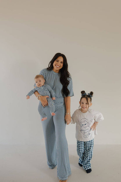 Forever French Baby - Women's Boxy Tee Lounge Set | Blue Gingham: 2X-Large