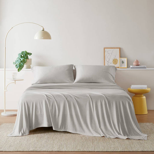 Olliix - All Season Jersey Knit Cotton Blend Sheet Set: Grey / King