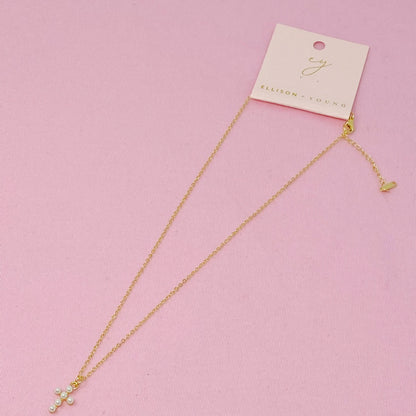 Ellison+Young - Shell Pearl Cross Necklace