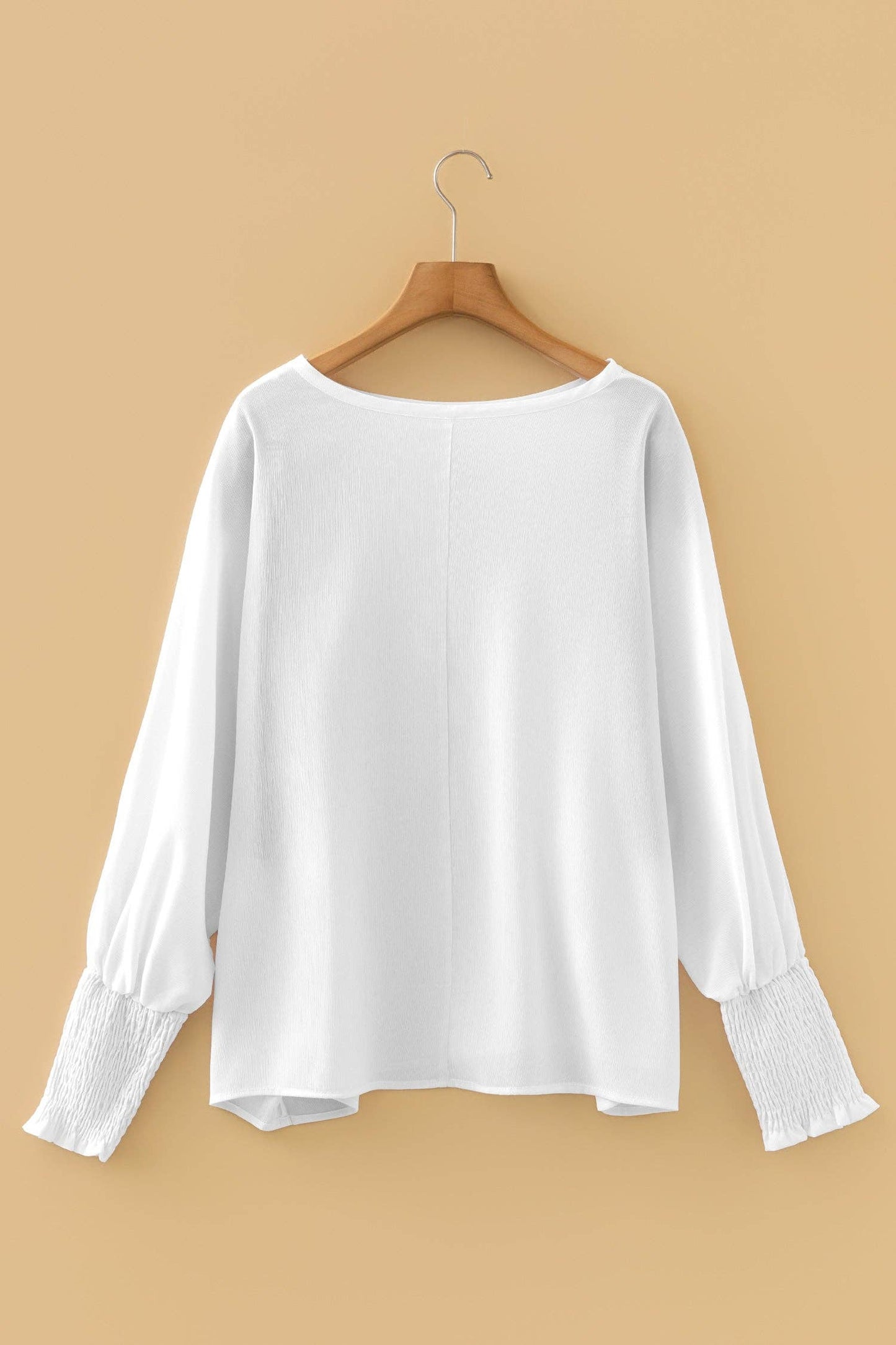 Indie & Co. | Women's Apparel - Marley Smocked Cuffs Blouse-White | Semi Sheer Top |Mesh Top: White / 100%Polyester / XL