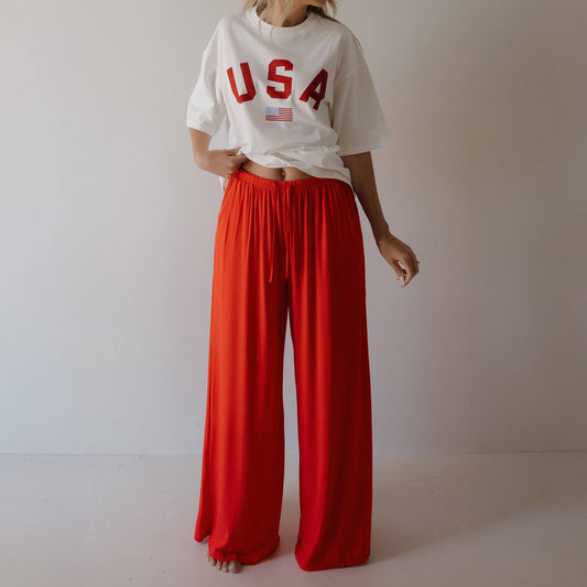 Forever French Baby - Women's Bamboo Wide Leg Pants | Cherry Red: X-Large