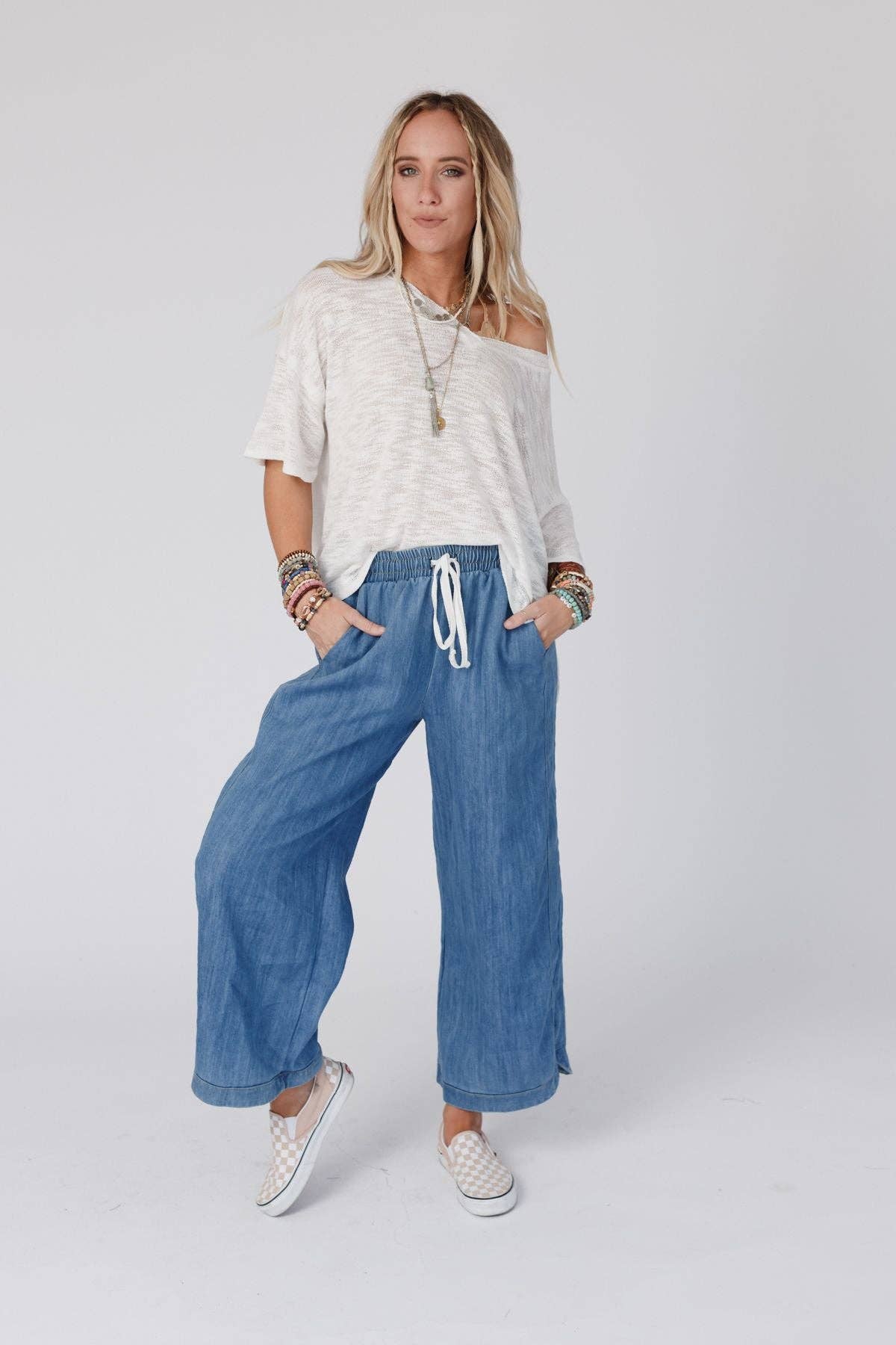 Three Bird Nest - So Comfy Wide Leg Cropped Pant - Denim: L