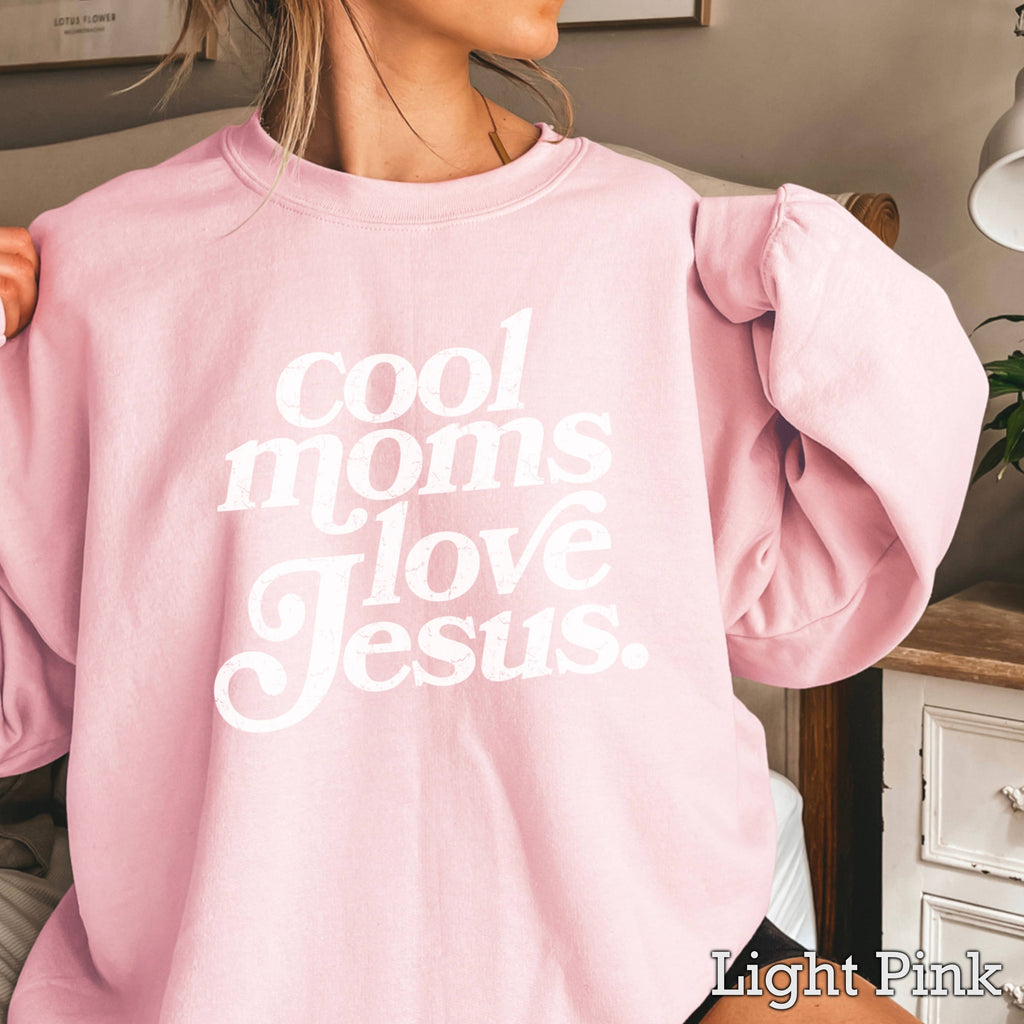 Cool Moms Love Jesus Christian Graphic Sweatshirt : Graphite Heather / M