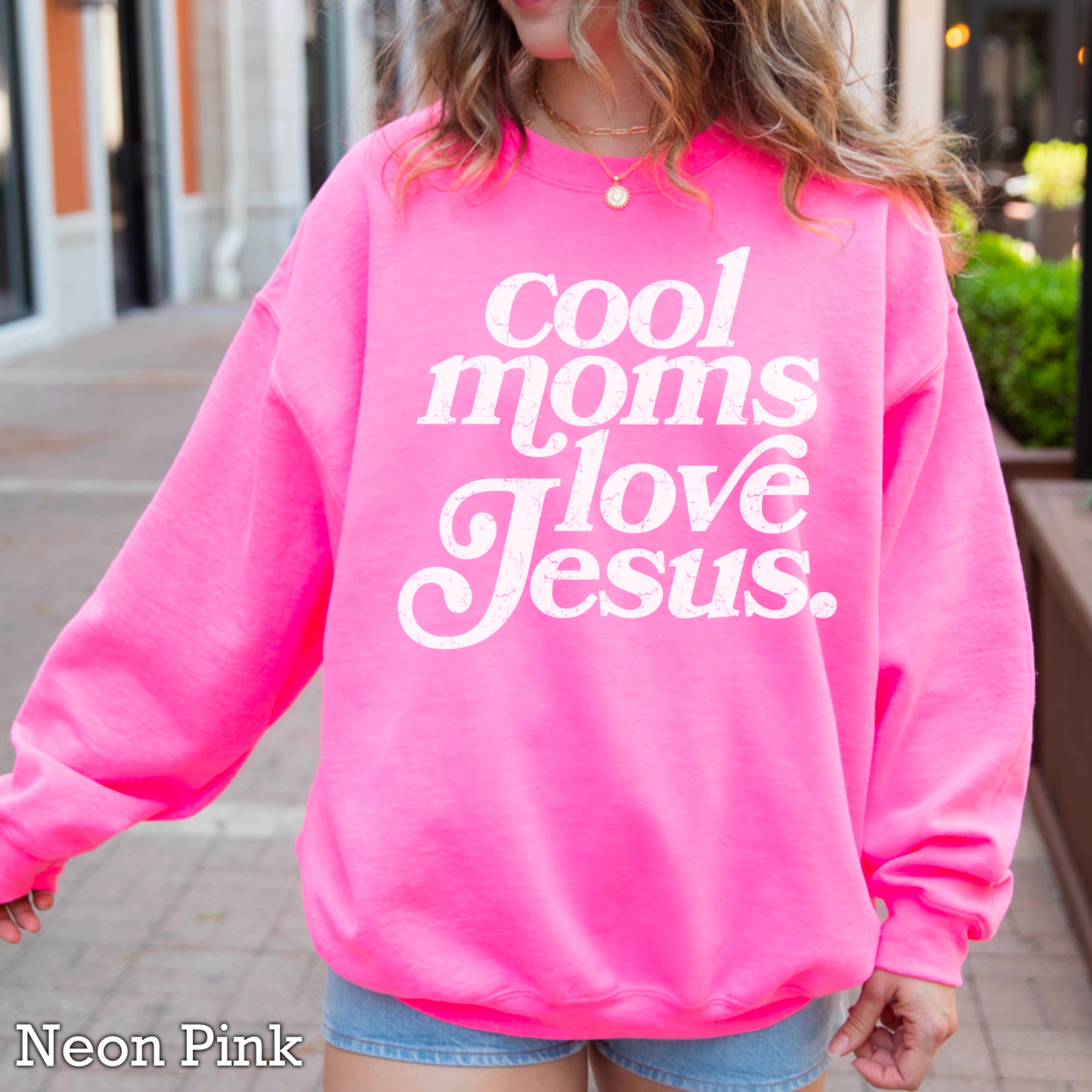 Cool Moms Love Jesus Christian Graphic Sweatshirt : Graphite Heather / L