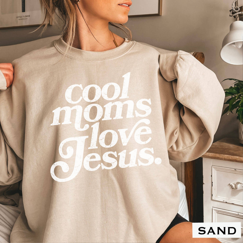 Cool Moms Love Jesus Christian Graphic Sweatshirt : Graphite Heather / M