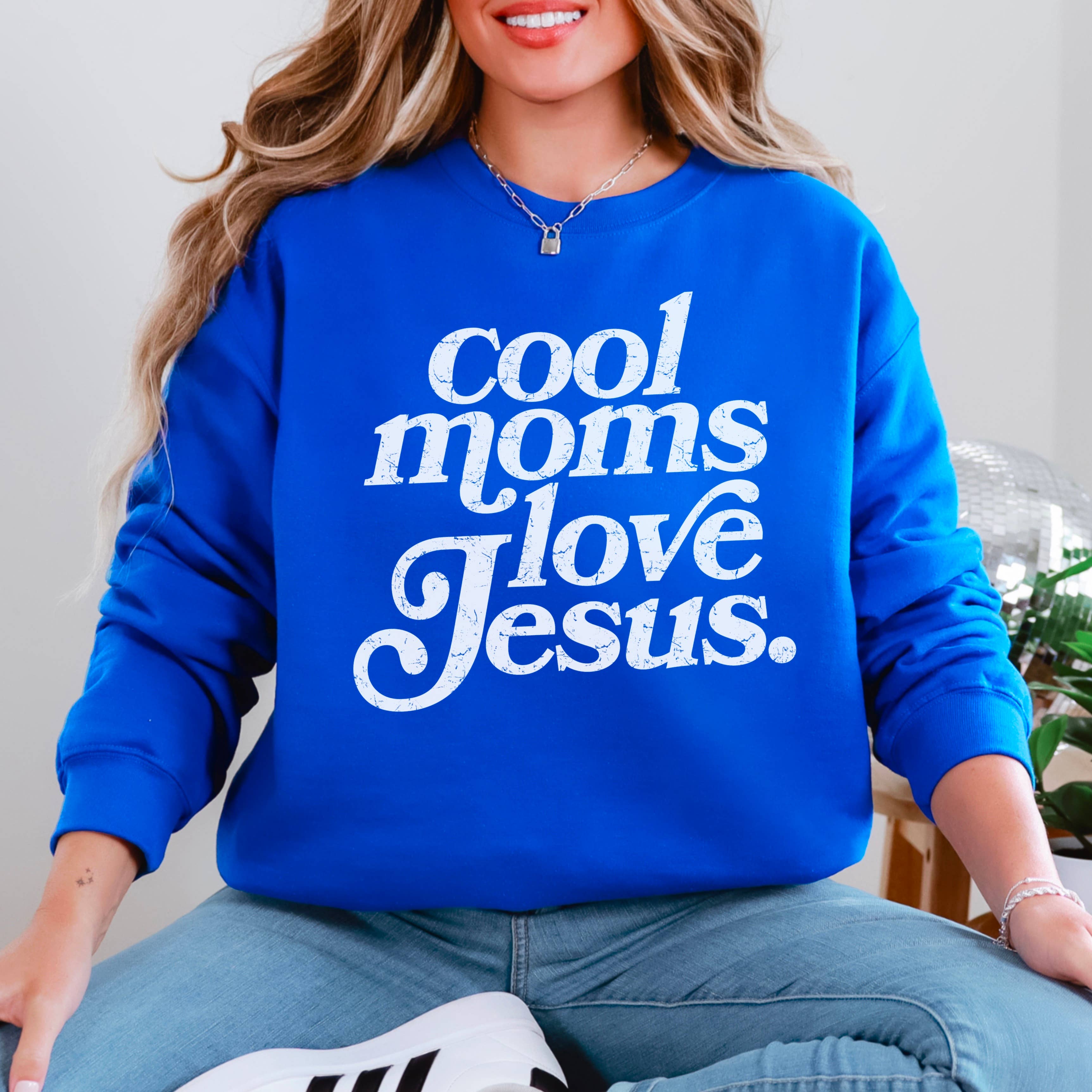 Cool Moms Love Jesus Christian Graphic Sweatshirt : Graphite Heather / 2XL