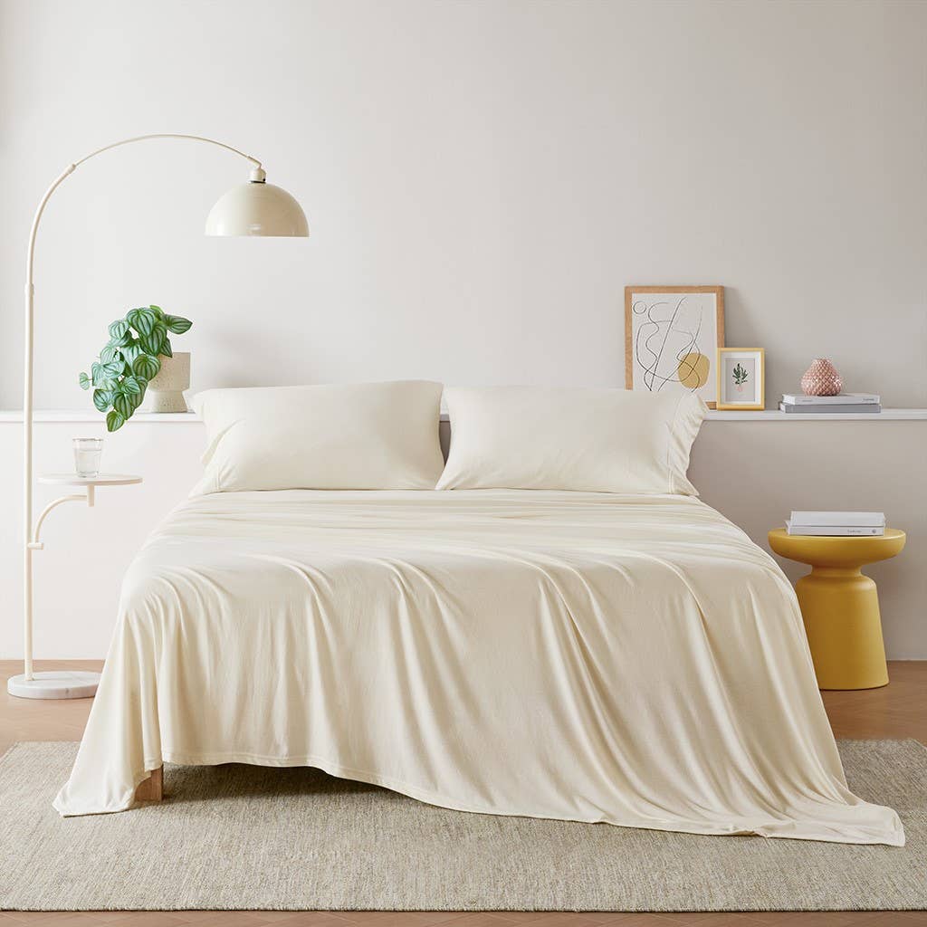 Olliix - All Season Jersey Knit Cotton Blend Sheet Set: Grey / King