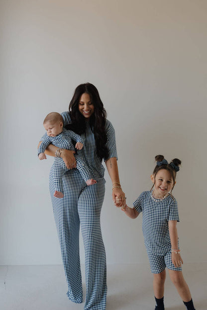 Forever French Baby - Women's Boxy Tee Lounge Set | Blue Gingham: 2X-Large