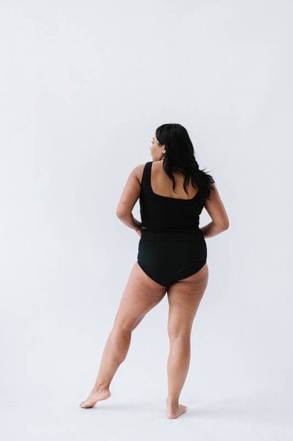 Coral Reef Swim - Black Square Neck Swim Top: Black / XXL