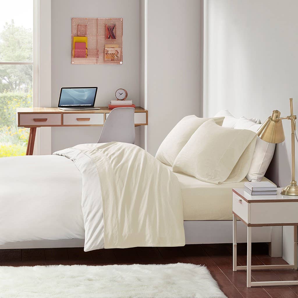 Olliix - All Season Jersey Knit Cotton Blend Sheet Set: Grey / King