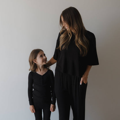 Forever French Baby - Women's Boxy Tee Lounge Set | Ribbed Black: 2X-Large