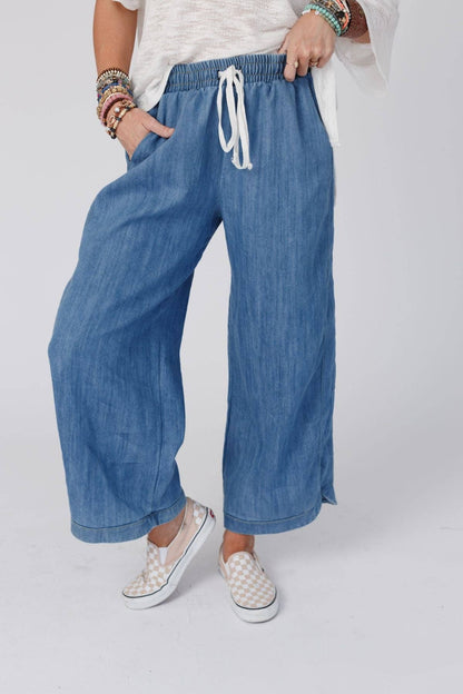 Three Bird Nest - So Comfy Wide Leg Cropped Pant - Denim: L