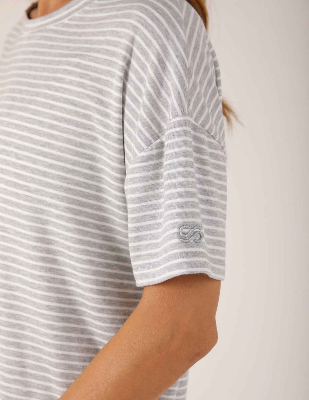 Glyder - Lazy Haven Tee: Heather Grey/White Stripe: Heather Grey/White Stripe / L