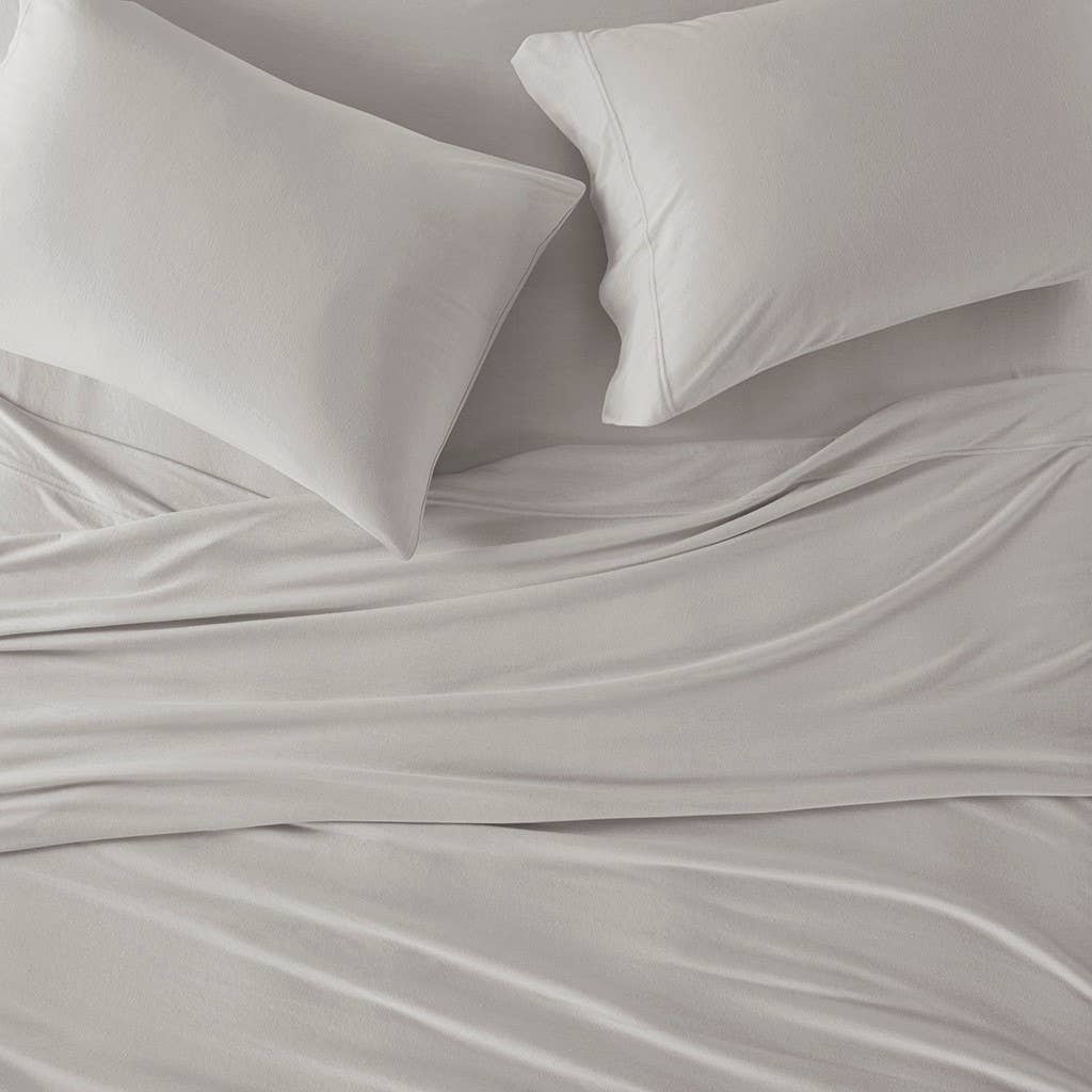 Olliix - All Season Jersey Knit Cotton Blend Sheet Set: Grey / King
