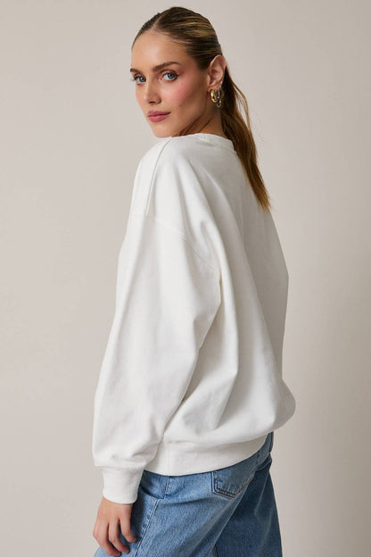 Sunday Edition by LE LIS - CREW NECK LONG SLEEVE "MILK&COOKIES CLUB" SWEATSHIRT: White / M