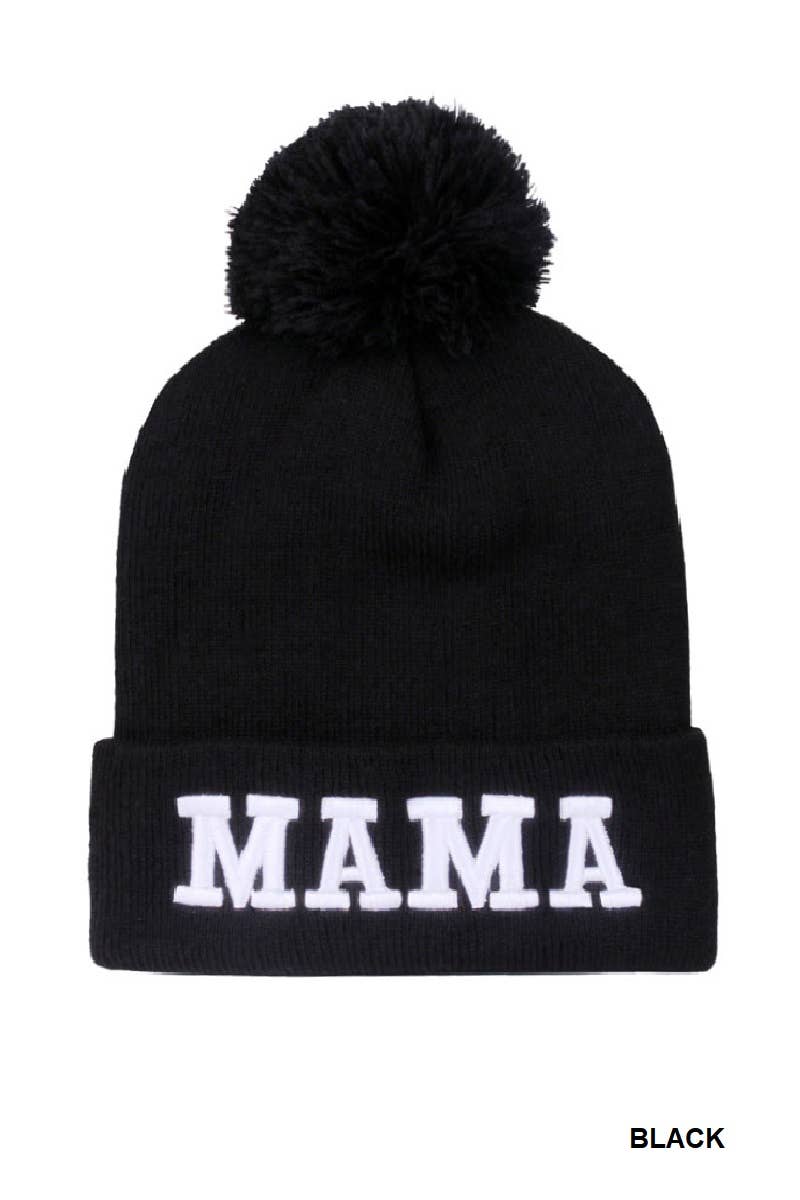 Mama Chenille Patch Pom Beanie