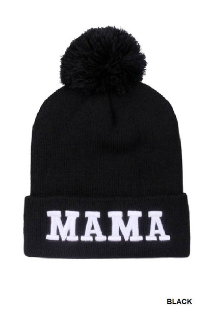 Mama Chenille Patch Pom Beanie
