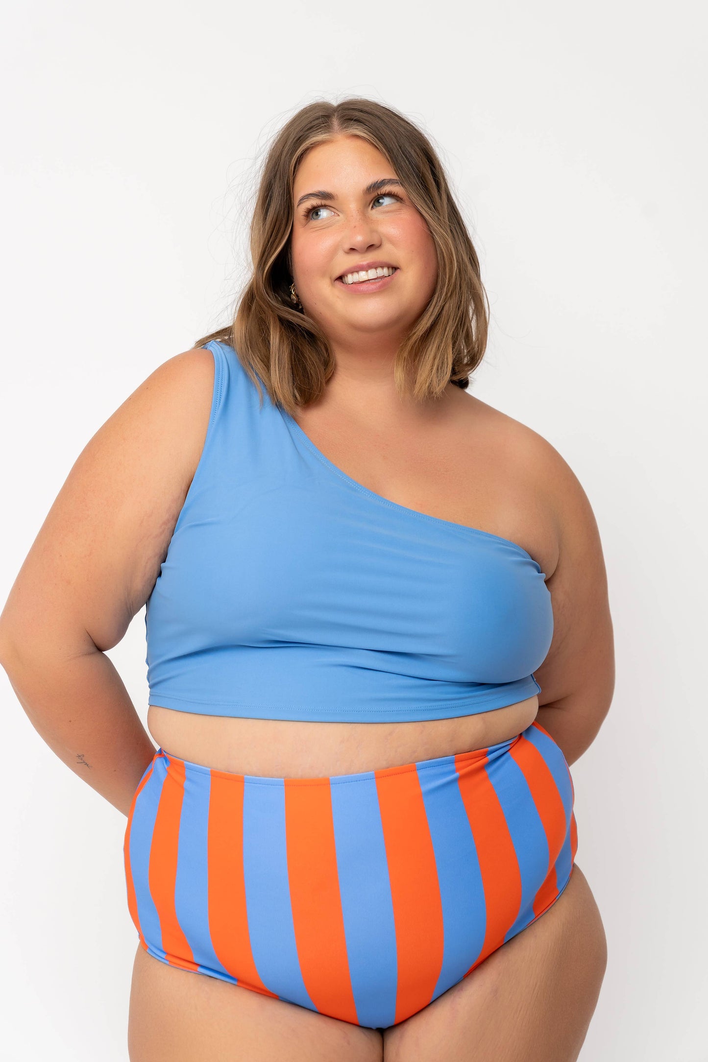 Coral Reef Swim - Blue One Shoulder Swim Top: XX-Large