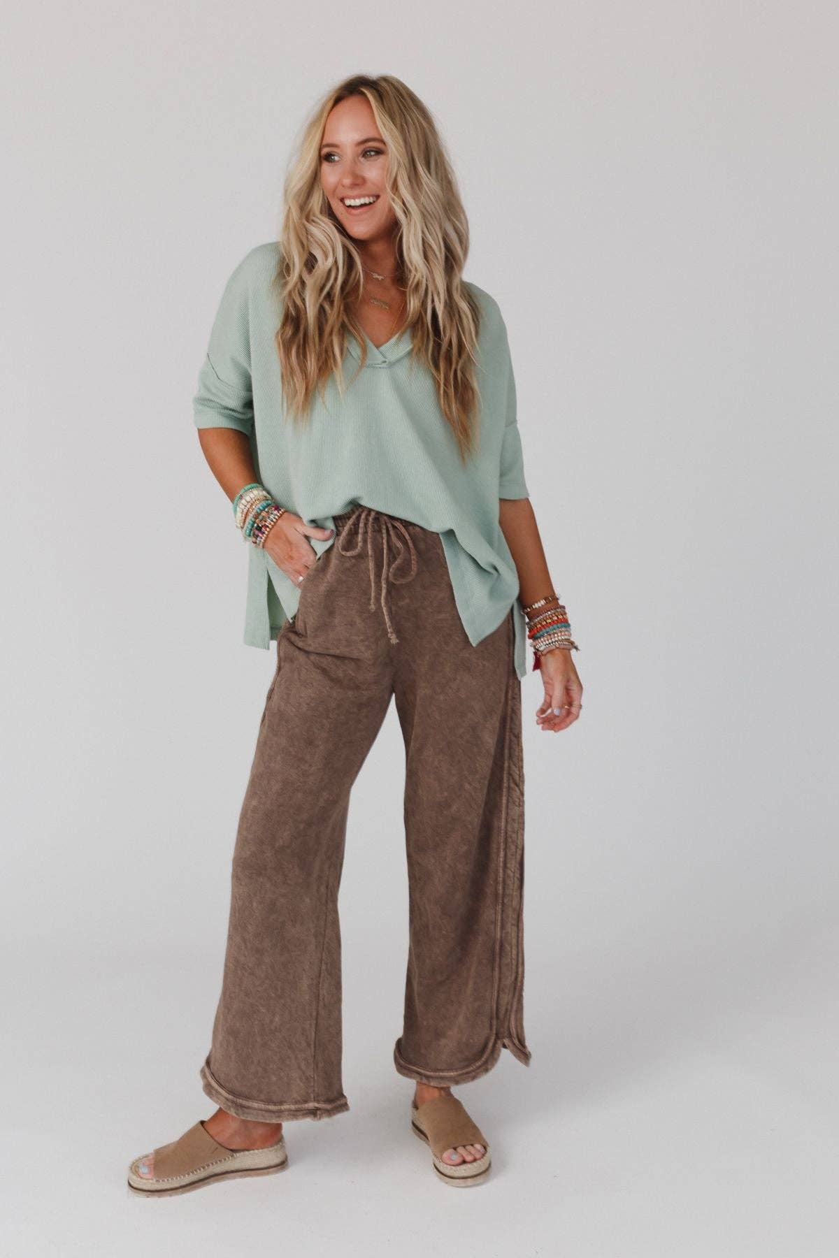 Three Bird Nest - So Comfy Wide Leg Full Pant - New Mocha: L