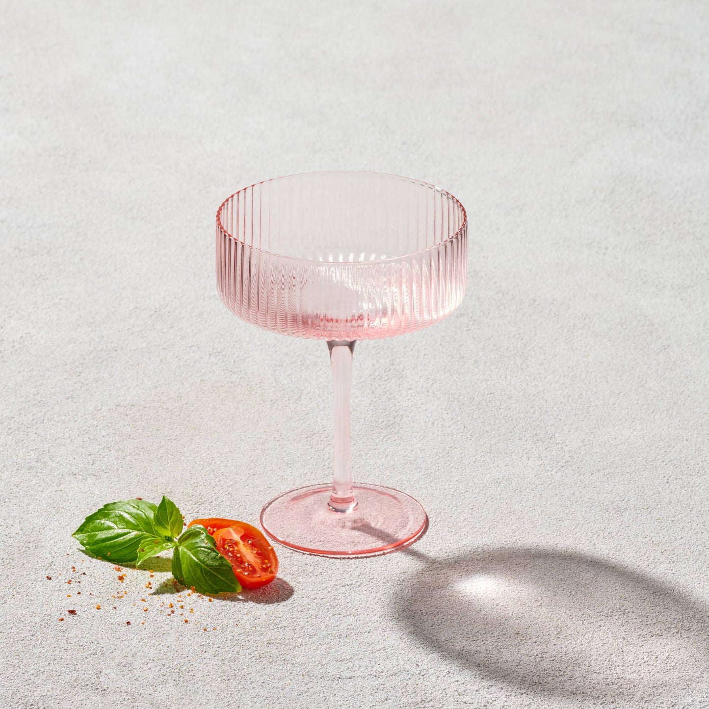Kadra Kitchenware - Vikko - Malibu, Ribbed Glass, Blush, MULTIPLE SHAPES: 10 OZ Coupe Champagne
