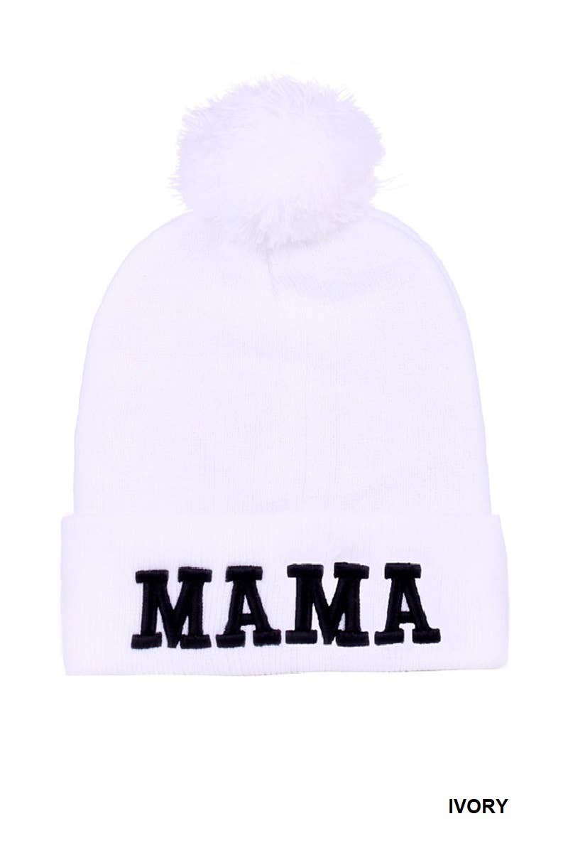 Mama Chenille Patch Pom Beanie