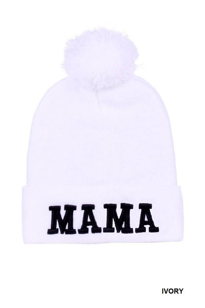 Mama Chenille Patch Pom Beanie