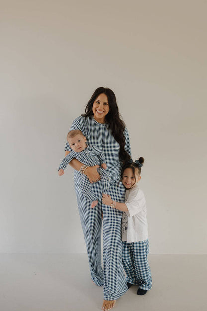 Forever French Baby - Women's Boxy Tee Lounge Set | Blue Gingham: 2X-Large