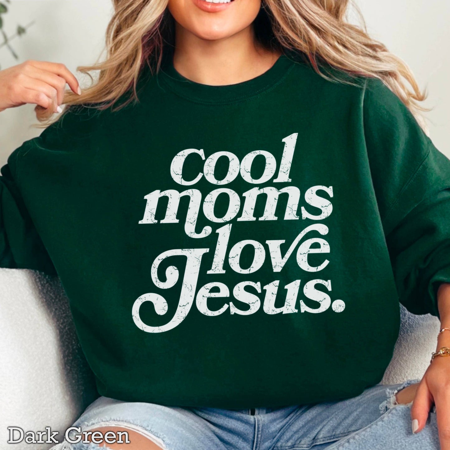 Cool Moms Love Jesus Christian Graphic Sweatshirt : Graphite Heather / L