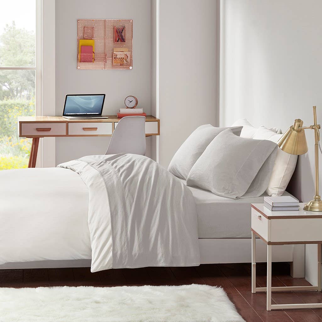 Olliix - All Season Jersey Knit Cotton Blend Sheet Set: Grey / King