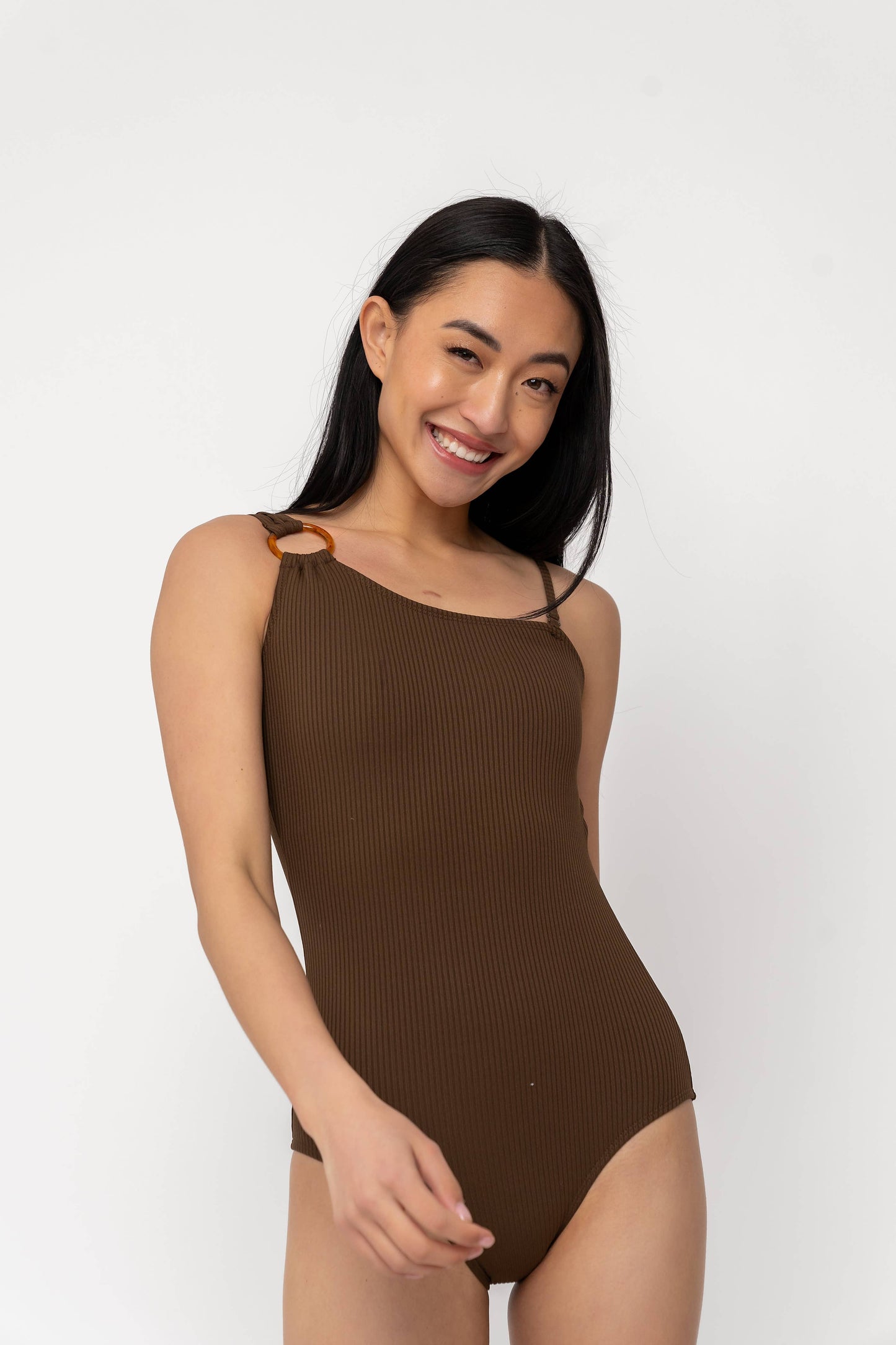 Coral Reef Swim - Chocolate One Shoulder One Piece: XX-Large