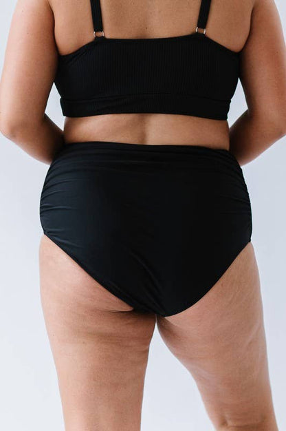 Coral Reef Swim - Black High Waisted Ruched Swim Bottoms: Black / XXL