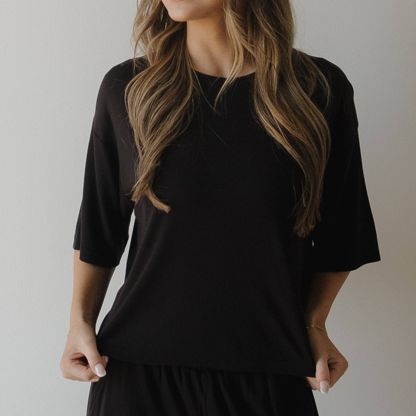 Forever French Baby - Women's Boxy Tee Lounge Set | Ribbed Black: 2X-Large