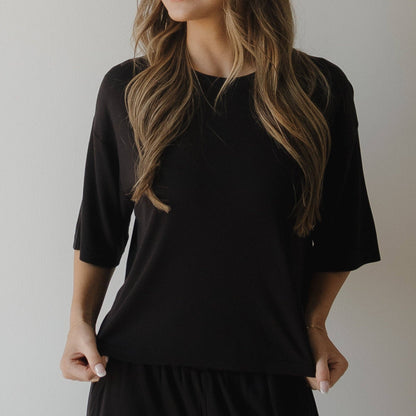 Forever French Baby - Women's Boxy Tee Lounge Set | Ribbed Black: 2X-Large