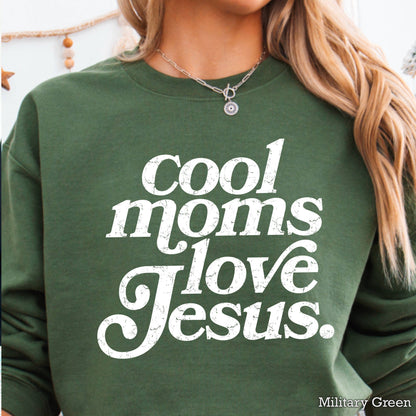 Cool Moms Love Jesus Christian Graphic Sweatshirt : Graphite Heather / L