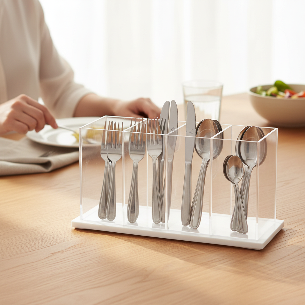 Kadra Kitchenware - Vikko Acrylic Cutlery Caddy with White Bottom