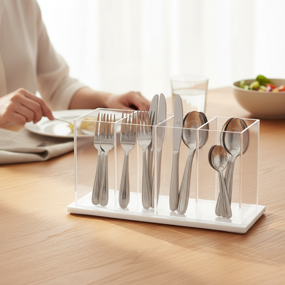 Kadra Kitchenware - Vikko Acrylic Cutlery Caddy with White Bottom