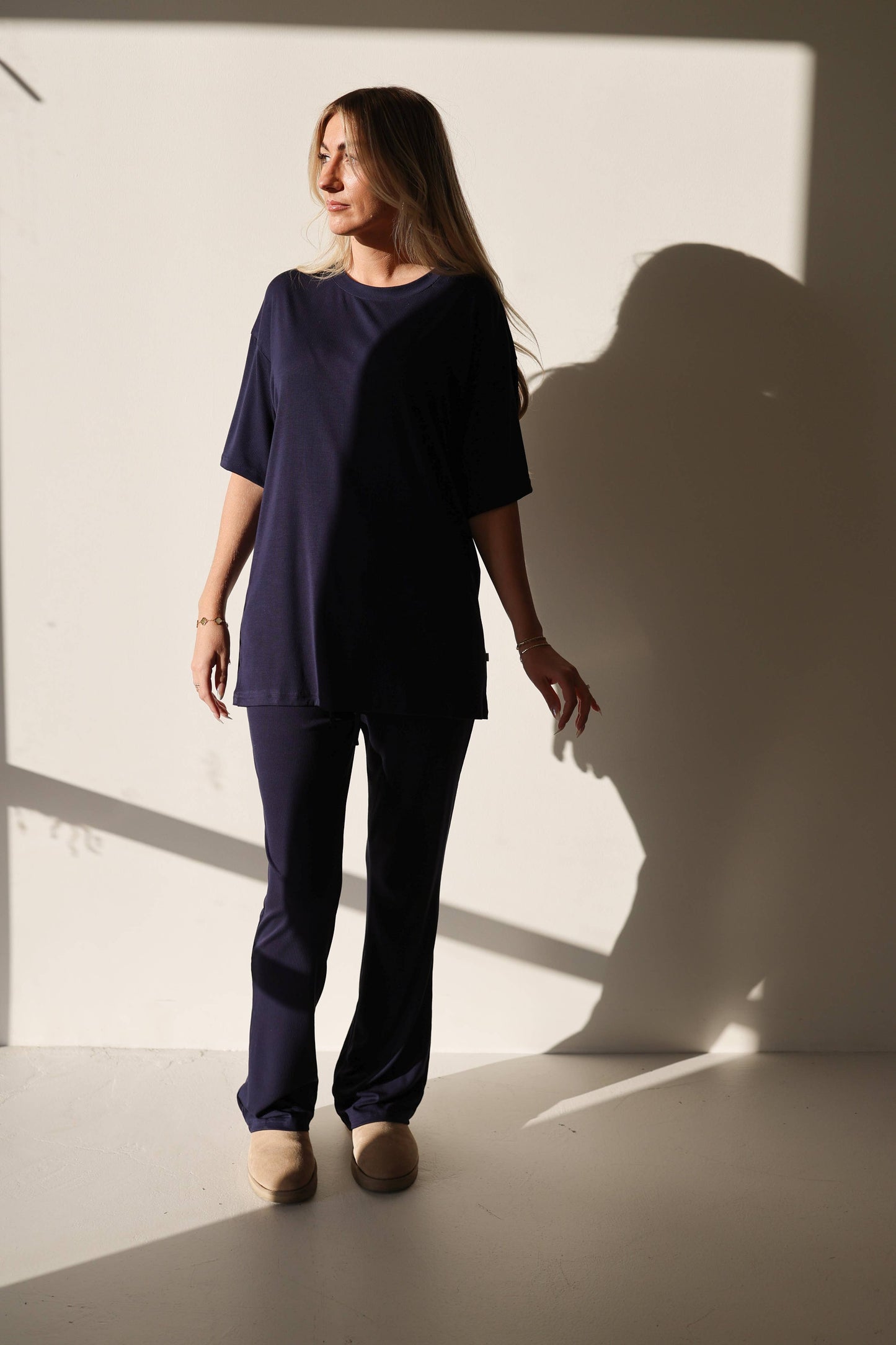 Forever French Baby - Short Sleeve Bamboo Women's Lounge Set | Blueberry Ribbed: X-Large