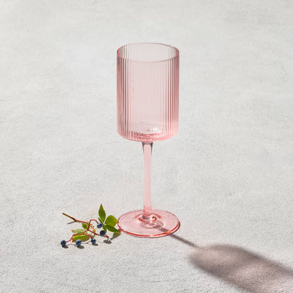 Kadra Kitchenware - Vikko - Malibu, Ribbed Glass, Blush, MULTIPLE SHAPES: 10 OZ Coupe Champagne