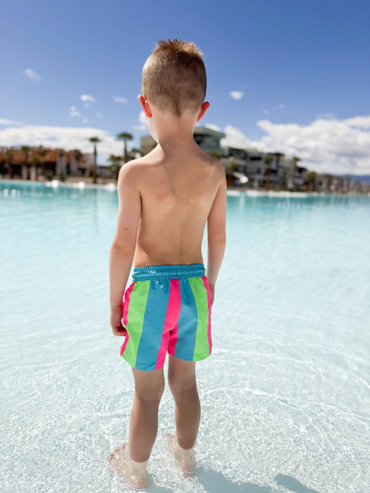 Coral Reef Swim - Bright Summer Stripe Boys Swim Trunks: 6