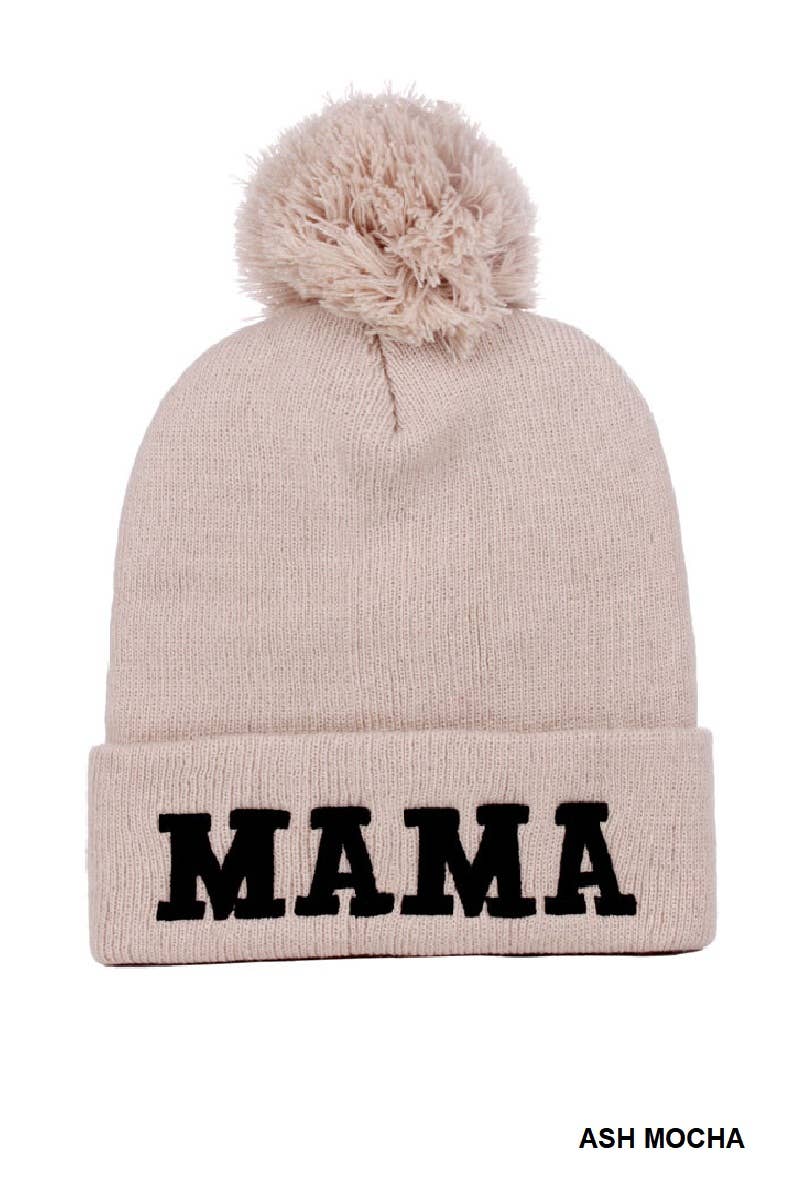 Mama Chenille Patch Pom Beanie