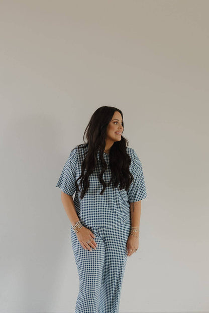 Forever French Baby - Women's Boxy Tee Lounge Set | Blue Gingham: 2X-Large